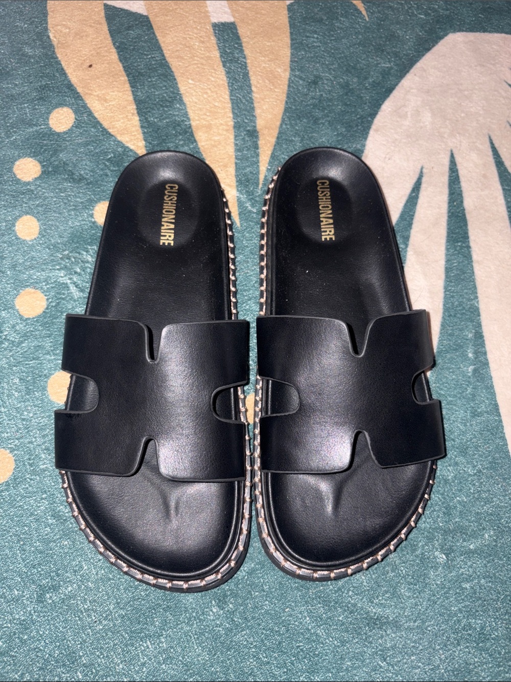 Cushionaire Women’s Black Slide Sandals with Padded Footbed